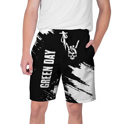 Мужские шорты Green Day и рок символ на темном фоне