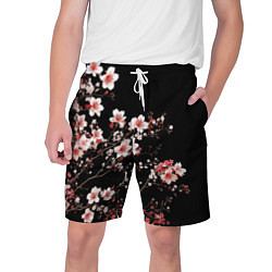 Шорты на шнурке мужские Цветущая сакура - белые и красные, цвет: 3D-принт