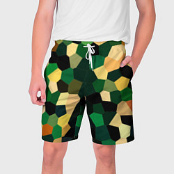 Шорты на шнурке мужские Мозаика зелёный, цвет: 3D-принт