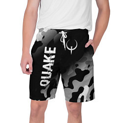 Мужские шорты Quake glitch на темном фоне: надпись, символ