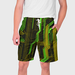 Шорты на шнурке мужские Кибер схема зелёная, цвет: 3D-принт