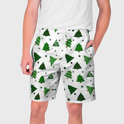 Шорты на шнурке мужские Узор с зелеными елочками, цвет: 3D-принт