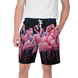 Шорты на шнурке мужские Стая розовых фламинго в темноте, цвет: 3D-принт