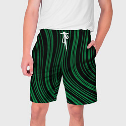 Мужские шорты Абстракция зелёные линии на чёрном
