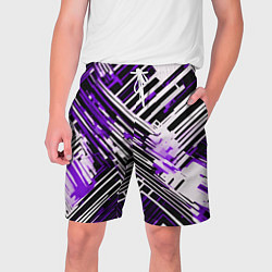 Шорты на шнурке мужские Киберпанк линии белые и фиолетовые, цвет: 3D-принт