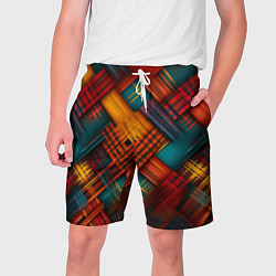 Шорты на шнурке мужские Разноцветная клетка в шотландском стиле, цвет: 3D-принт