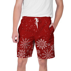 Шорты на шнурке мужские Текстура снежинок на красном фоне, цвет: 3D-принт