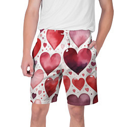Шорты на шнурке мужские Паттерн акварельные сердечки, цвет: 3D-принт