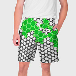 Шорты на шнурке мужские Зелёная энерго-броня из шестиугольников, цвет: 3D-принт