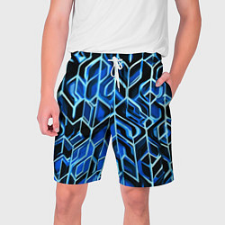 Шорты на шнурке мужские Синие полосы на чёрном фоне, цвет: 3D-принт