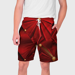 Шорты на шнурке мужские Красный материал со складками, цвет: 3D-принт