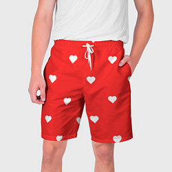 Шорты на шнурке мужские Белые сердца на красном фоне, цвет: 3D-принт