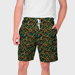 Шорты на шнурке мужские Золотая цепочка на зеленой ткани, цвет: 3D-принт