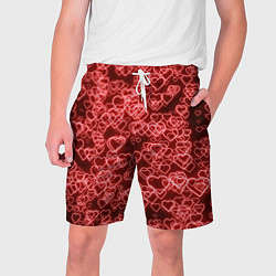 Шорты на шнурке мужские Неоновые сердечки красные, цвет: 3D-принт