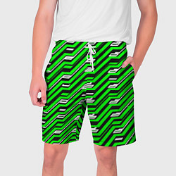 Шорты на шнурке мужские Чёрно-зелёный линейный узор киберпанк, цвет: 3D-принт