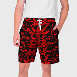 Шорты на шнурке мужские Красная техно-броня на чёрном фоне, цвет: 3D-принт