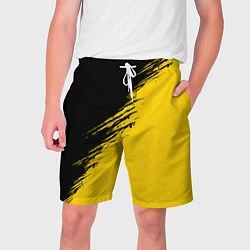 Шорты на шнурке мужские Черные штрихи на желтом фоне, цвет: 3D-принт