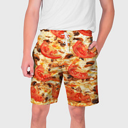 Шорты на шнурке мужские Пицца с грибами и томатом - текстура, цвет: 3D-принт