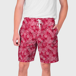 Шорты на шнурке мужские Красно-белый цветочный узор ретро, цвет: 3D-принт