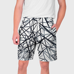 Шорты на шнурке мужские Чёрные хаотичные линии на белом фоне, цвет: 3D-принт