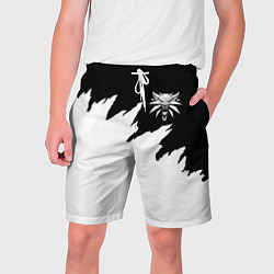 Шорты на шнурке мужские Ведьмак белое лого краски, цвет: 3D-принт