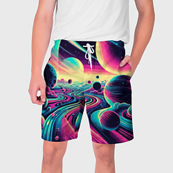 Шорты на шнурке мужские Неоновый разноцветный космос, цвет: 3D-принт