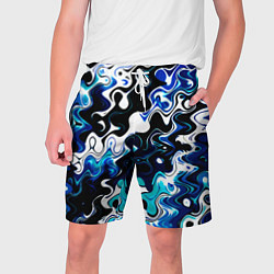 Шорты на шнурке мужские Абстракция разлитые краски чёрно-сине-белый, цвет: 3D-принт