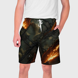 Шорты на шнурке мужские Разорванный камуфляж с огнем, цвет: 3D-принт