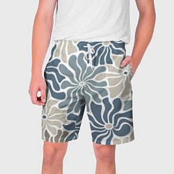Шорты на шнурке мужские Цветы blue and beige pattern, цвет: 3D-принт