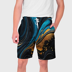 Шорты на шнурке мужские Сине-золотая абстракция, цвет: 3D-принт