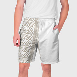 Шорты на шнурке мужские Узоры славянские в бежевом цвете, цвет: 3D-принт