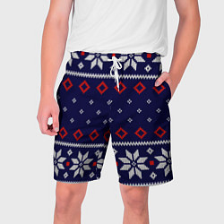 Шорты на шнурке мужские Вязаный новогодний узор, цвет: 3D-принт
