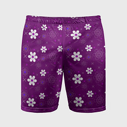 Мужские спортивные шорты Узор цветы на фиолетовом фоне