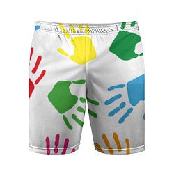 Шорты спортивные мужские Цветные ладошки - Детский узор, цвет: 3D-принт