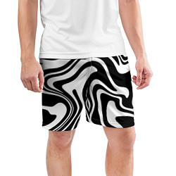 Шорты спортивные мужские Черно-белые полосы Black and white stripes, цвет: 3D-принт — фото 2