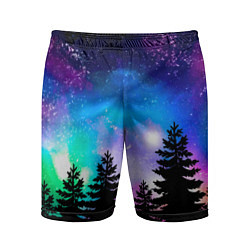 Шорты спортивные мужские Космический лес, елки и звезды, цвет: 3D-принт