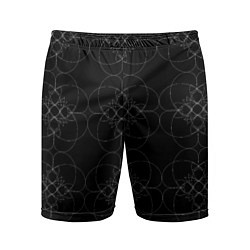 Шорты спортивные мужские Цветочный орнамент белый на черном, цвет: 3D-принт