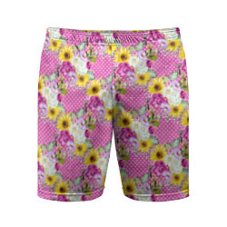 Мужские спортивные шорты Полевые фиолетовые и желтые цветочки