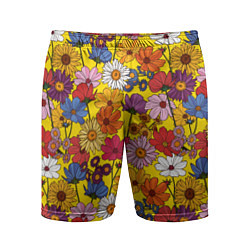 Мужские спортивные шорты Цветочки-лютики на желтом фоне