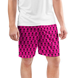 Шорты спортивные мужские Розовый фон с черепами паттерн, цвет: 3D-принт — фото 2