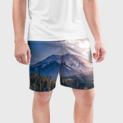 Шорты спортивные мужские Горы Лес Солнце, цвет: 3D-принт — фото 2