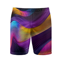 Шорты спортивные мужские Абстрактная волновая композиция Неоновые полосы Ab, цвет: 3D-принт