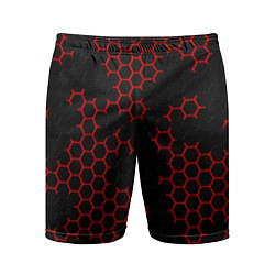 Шорты спортивные мужские НАНОКОСТЮМ Black and Red Hexagon Гексагоны, цвет: 3D-принт
