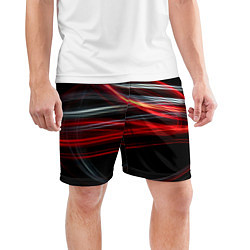 Шорты спортивные мужские Волнообразные линии неона - Красный, цвет: 3D-принт — фото 2
