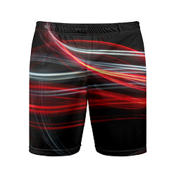 Шорты спортивные мужские Волнообразные линии неона - Красный, цвет: 3D-принт