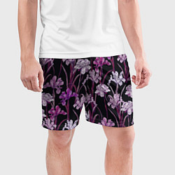 Шорты спортивные мужские Цветы Фиолетовые Ирисы, цвет: 3D-принт — фото 2