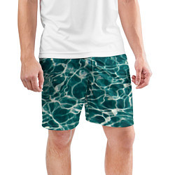 Шорты спортивные мужские Абстрактные волны в воде - Тёмно-зелёный, цвет: 3D-принт — фото 2