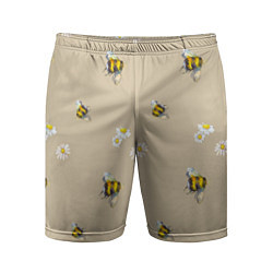 Мужские спортивные шорты Цветы Ромашки и Пчёлы