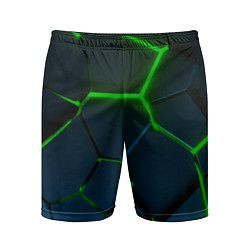 Шорты спортивные мужские Разлом зеленых неоновых плит - геометрия, цвет: 3D-принт