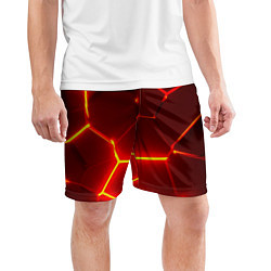 Шорты спортивные мужские Красные неоновые геометрические плиты, цвет: 3D-принт — фото 2